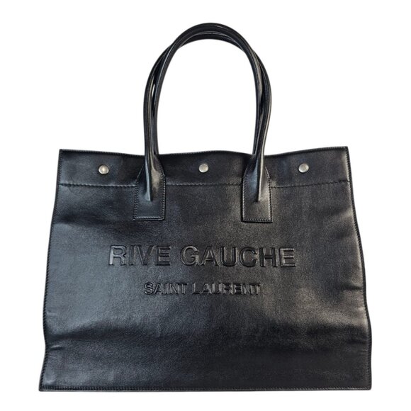 Saint Laurent Noé Rive Gauche Large Tote Bag Black Calfskin Leather YSL Shopper - Picture 3 of 13